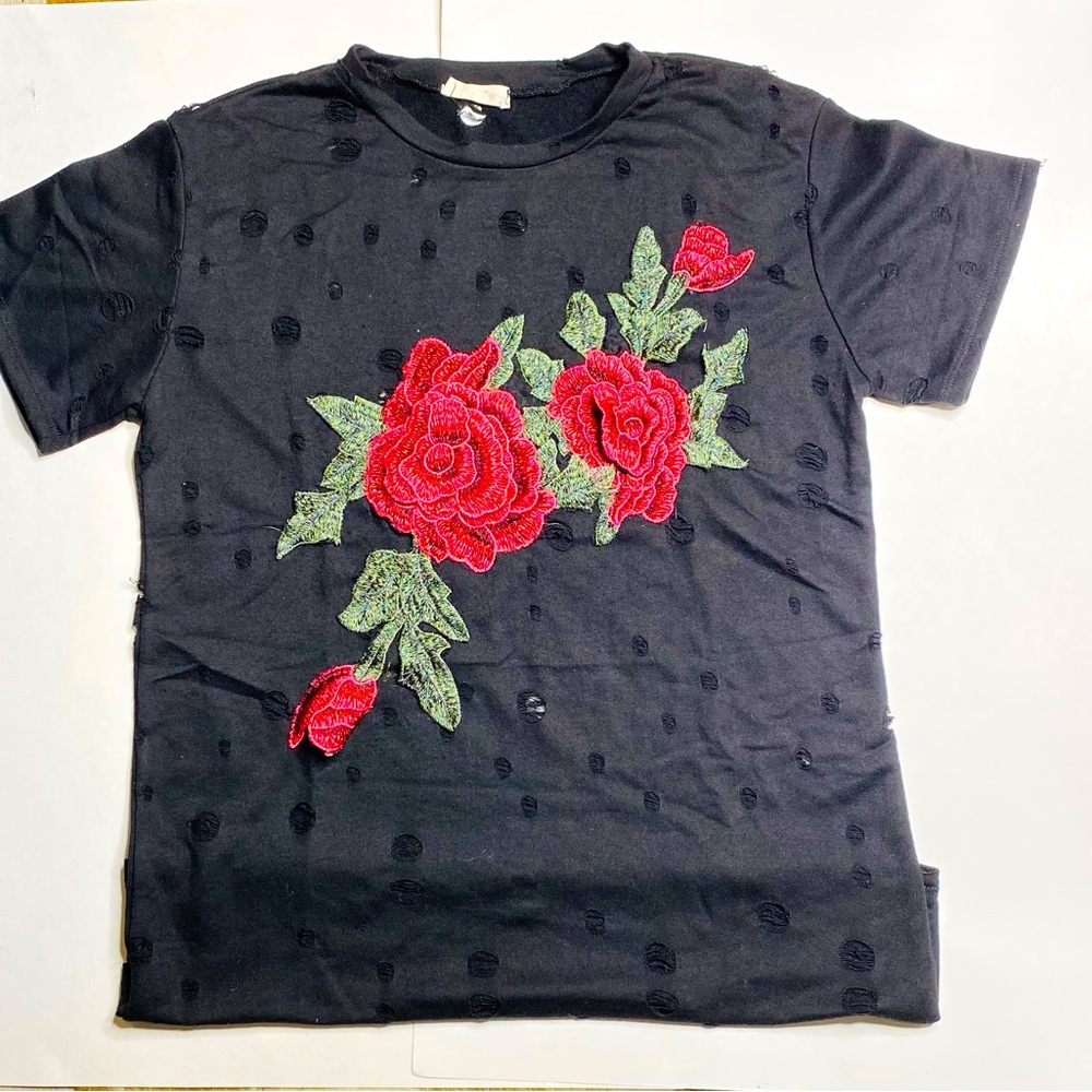 Local Lab Embroidered Distressed Black T-Shirt